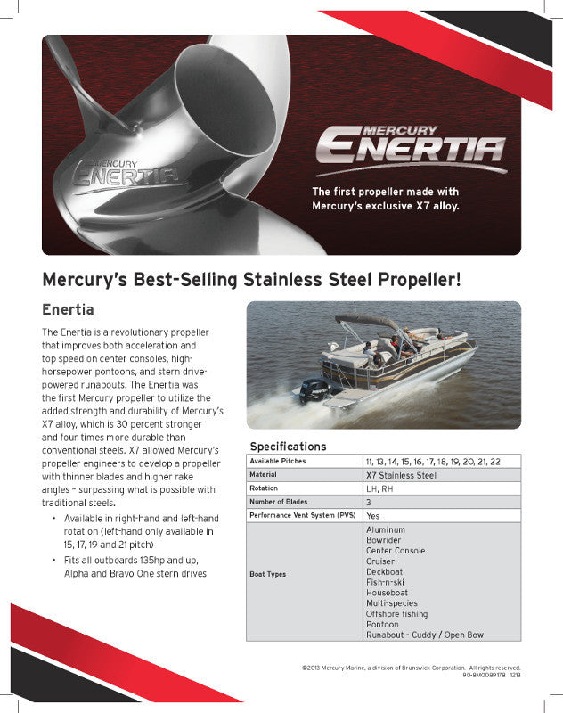 Mercury Propeller - Enertia - Stainless steel Propeller