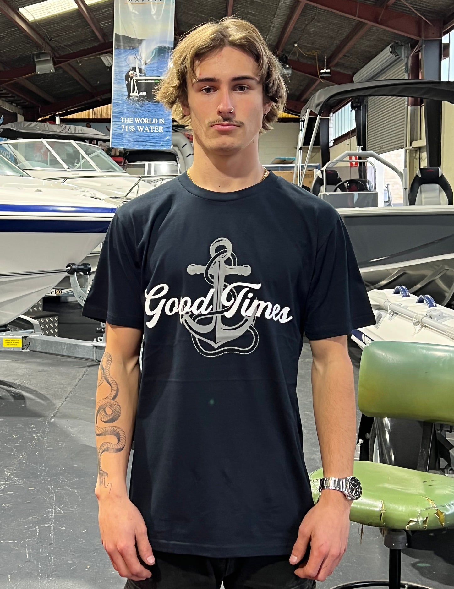 Good Times Anchor T Shirt - Navy