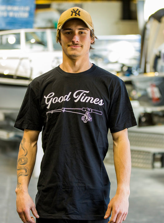 Good Times Fishing Rod T Shirt - Black