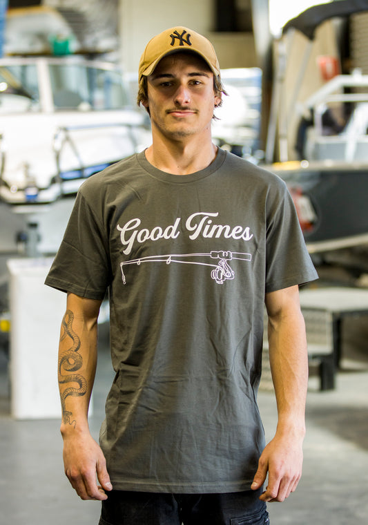 Good Times Fishing Rod T Shirt - Army